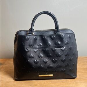 Betsey Johnson Handbag Satchel Black Embossed Hearts and Floral Lining
